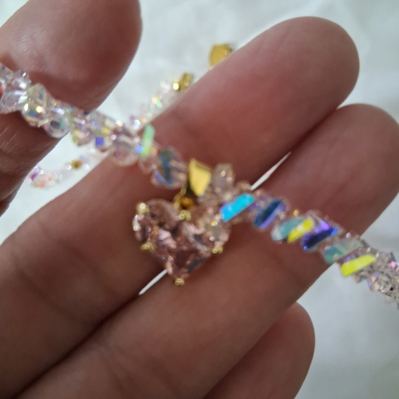 Elegant Pink Faux Crystal Heart Pendant Necklace Feminine Delicate - Picture 8 of 11